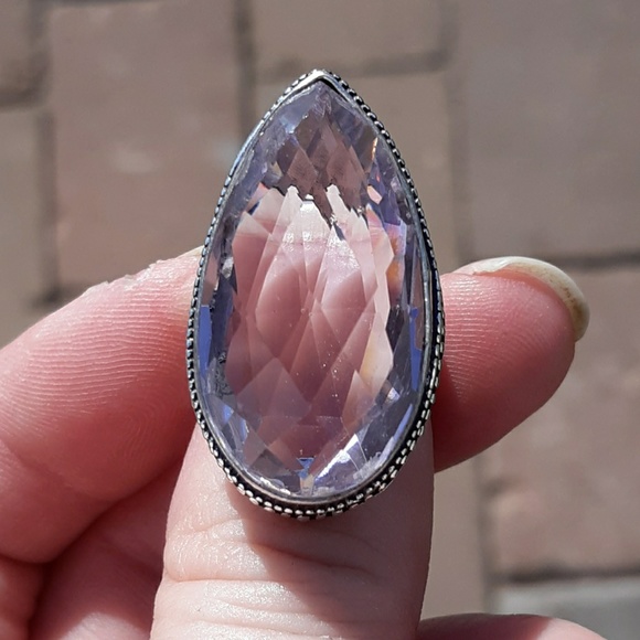 New Pink Topaz Antique Design Silver Ring. - Picture 5 of 8